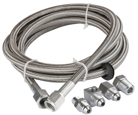 Proflow Oil / Fuel Gauge Stainless Braided Tubing Kit 6ft, Fuel And Oil Gauge Fitting Kit, 1/8 NPT Block Adapter, 4AN Gauge Adapter - PFESSH4-6 PFESSH4-6