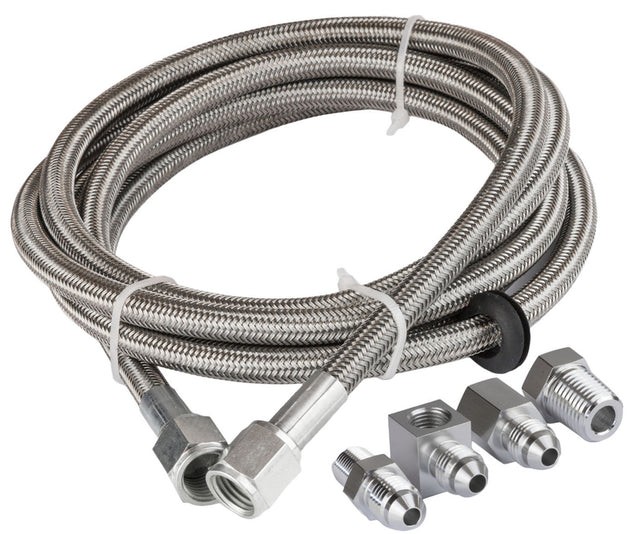 Proflow Oil / Fuel Gauge Stainless Braided Tubing Kit 6ft, Fuel And Oil Gauge Fitting Kit, 1/8 NPT Block Adapter, 4AN Gauge Adapter - PFESSH4-6 PFESSH4-6