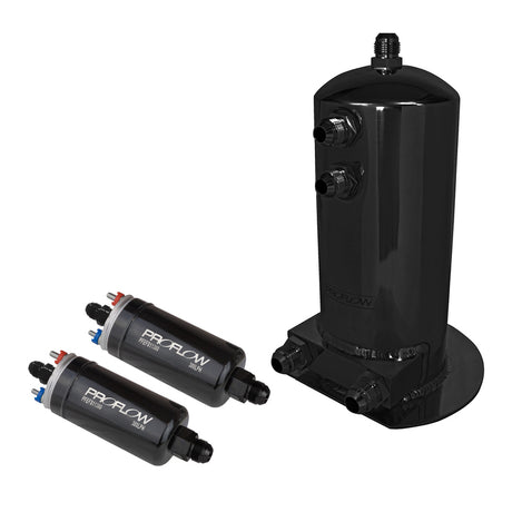 Proflow Fuel Surge Tank & Pump Kit Fabricated Aluminium, 254mm x 108mm, 2.5L, 2x 044 style pumps, Black Anodised - PFEST10BK PFEST10BK