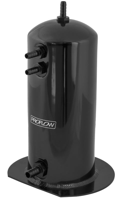 Proflow Fuel Surge Tank Aluminium, 254mm x 108mm Round, 2.5L, Barb & AN Fitting Kit, Black Anodised - PFEST2BK PFEST2BK