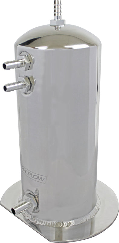 Proflow Fuel Surge Tank Aluminium, 254mm x 108mm Round 2.5L, Barb & AN Fitting Kit, Show Polished - PFEST2 PFEST2