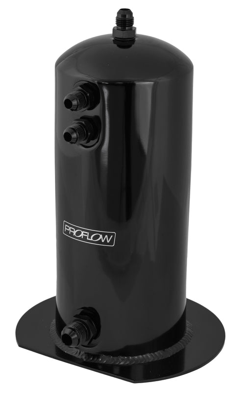 Proflow Fuel Surge Tank Aluminium, 254mm x 108mm Round, 2.5L, AN Fitting Kit, Black Anodised - PFEST3BK PFEST3BK