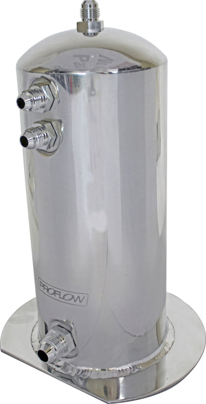 Proflow Fuel Surge Tank Aluminium, 254mm x 108mm Round 2.5L, AN Fitting Kit, Show Polished - PFEST3 PFEST3