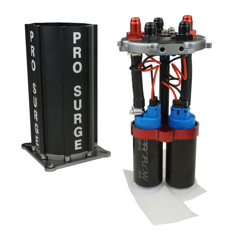 Proflow Pro-Surge Tank, Fuel Pump System, Aluminium, Black, with Dual 340 LPH Fuel Pumps, Electric, 1.5L Capacity - PFEST40008