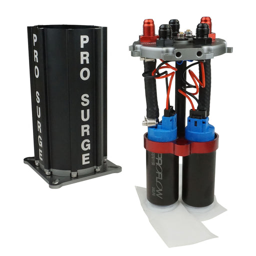 Proflow Pro-Surge Tank, Fuel Pump System, Aluminium, Black, with Dual 340 LPH Fuel Pumps, Electric, 1.5L Capacity - PFEST40008