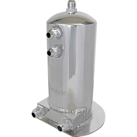 Proflow Fuel Surge Tank Fabricated Aluminium, 254mm x 108mm round, 2.5L, AN Fitting Kit, Polished, Dual Outlets - PFEST4 PFEST4