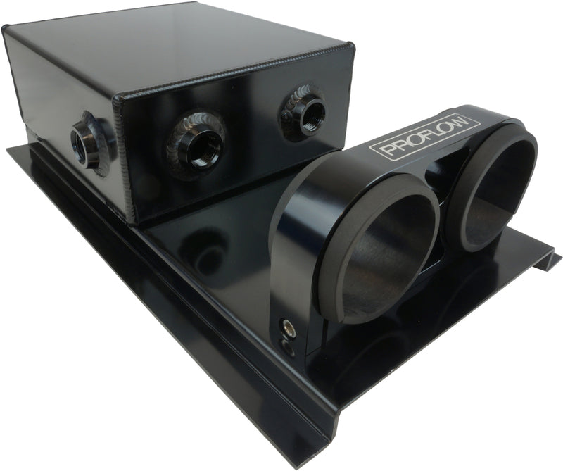 Proflow Fuel Surge Tank, Fabricated Aluminium, Square, 044 Pump Mounts, 80mm x 200mm x 180mm, 2.5L, Black Anodised - PFEST7BK PFEST7BK