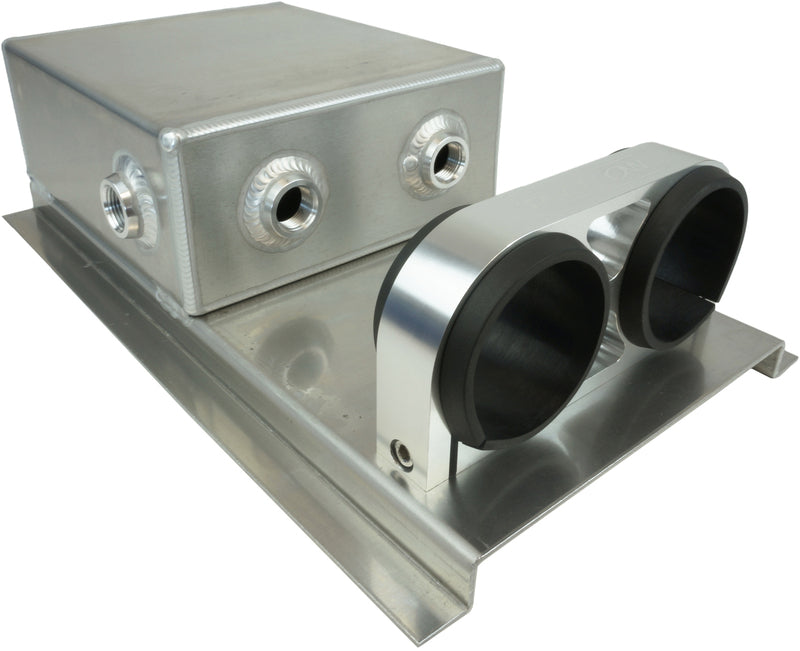 Proflow Fuel Surge Tank Fabricated Aluminium, Square Slim, 044 Pump Mounts, 80mm x, 200mm x 180mm, 2.5L, AN Fitting Kit, Polished - PFEST7 PFEST7