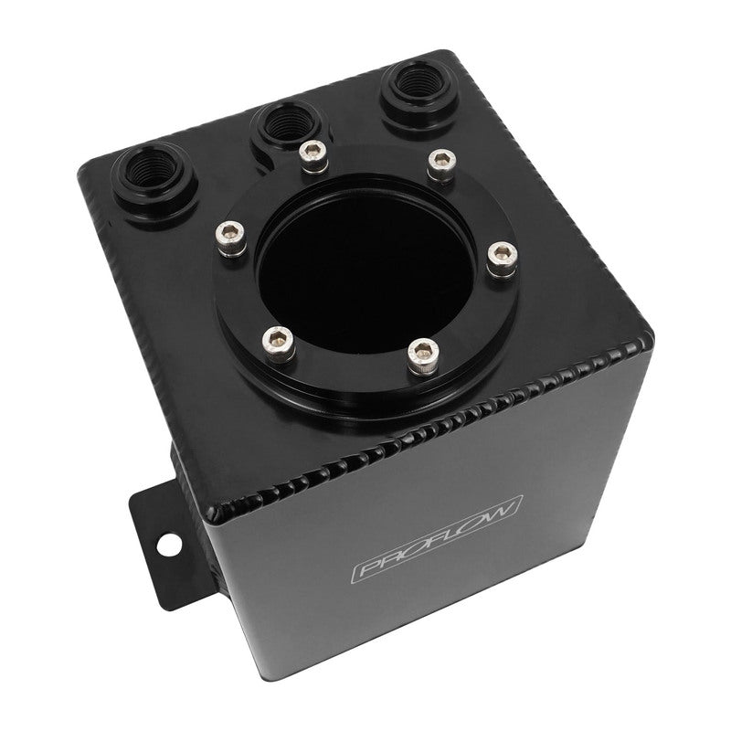 Proflow Fuel Surge Tank, Fabricated Aluminium, Square, Suits 044 Bosch Pumps, 2.5L, AN6 Ports, Black Anodised - PFEST8BK