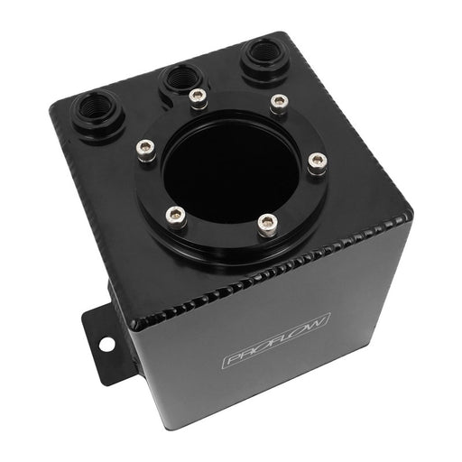 Proflow Fuel Surge Tank, Fabricated Aluminium, Square, Suits 044 Bosch Pumps, 2.5L, AN6 Ports, Black Anodised - PFEST8BK