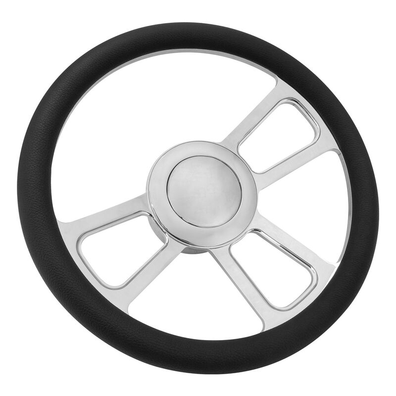 Proflow Billet 3 Slot Straight Spoke Steering Wheel,14'' Chrome/Black Leather, Universal Fit, Steering Wheel ,Adaptor, Horn Button, 2 inch Dish, Kit - PFESTW-KIT2 PFESTW-KIT2