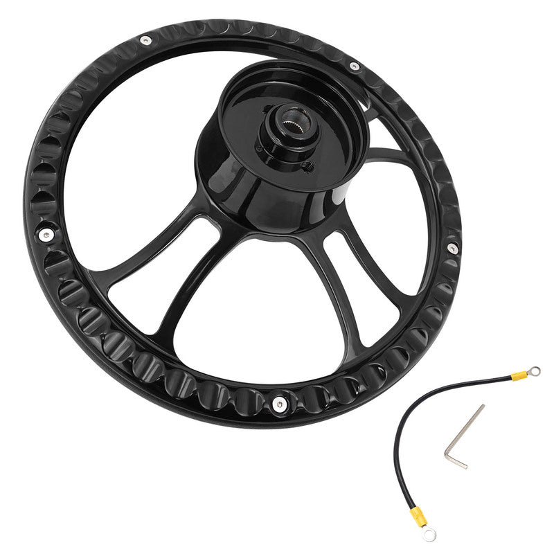 Proflow Billet 3 Slot Curved Steering Wheel,14'' Black Leather/Black Leather, Universal Fit, Steering Wheel ,Adaptor, Horn Button, 2 inch Dish, Kit - PFESTW-KIT3-BK