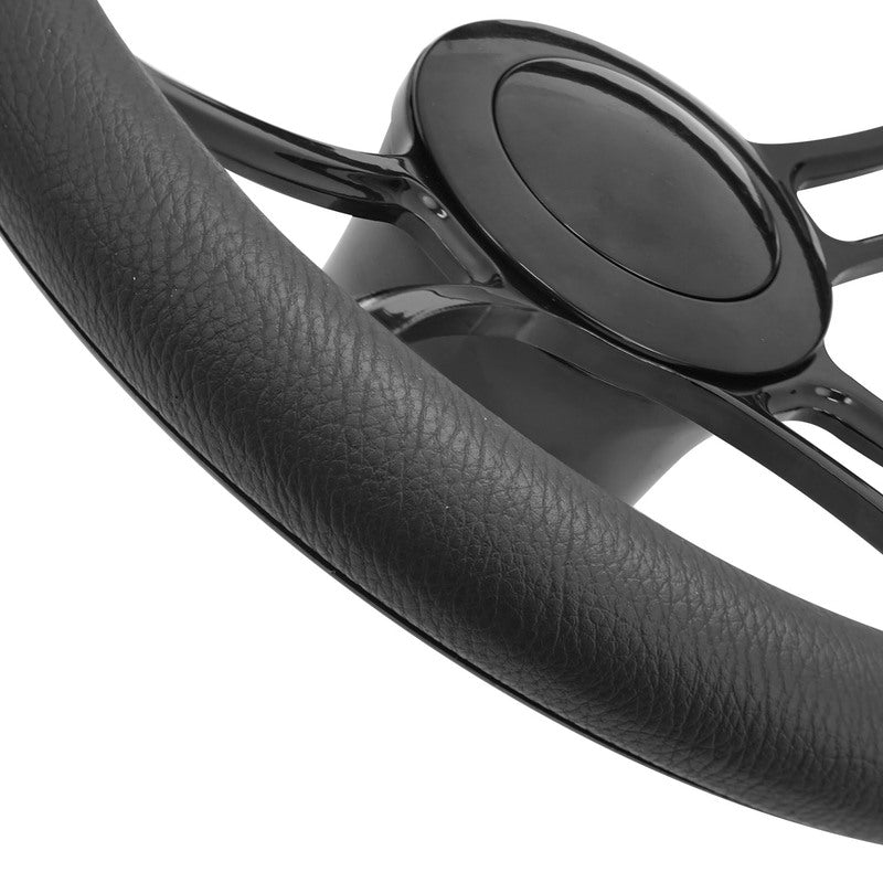 Proflow Billet 3 Slot Curved Steering Wheel,14'' Black Leather/Black Leather, Universal Fit, Steering Wheel ,Adaptor, Horn Button, 2 inch Dish, Kit - PFESTW-KIT3-BK