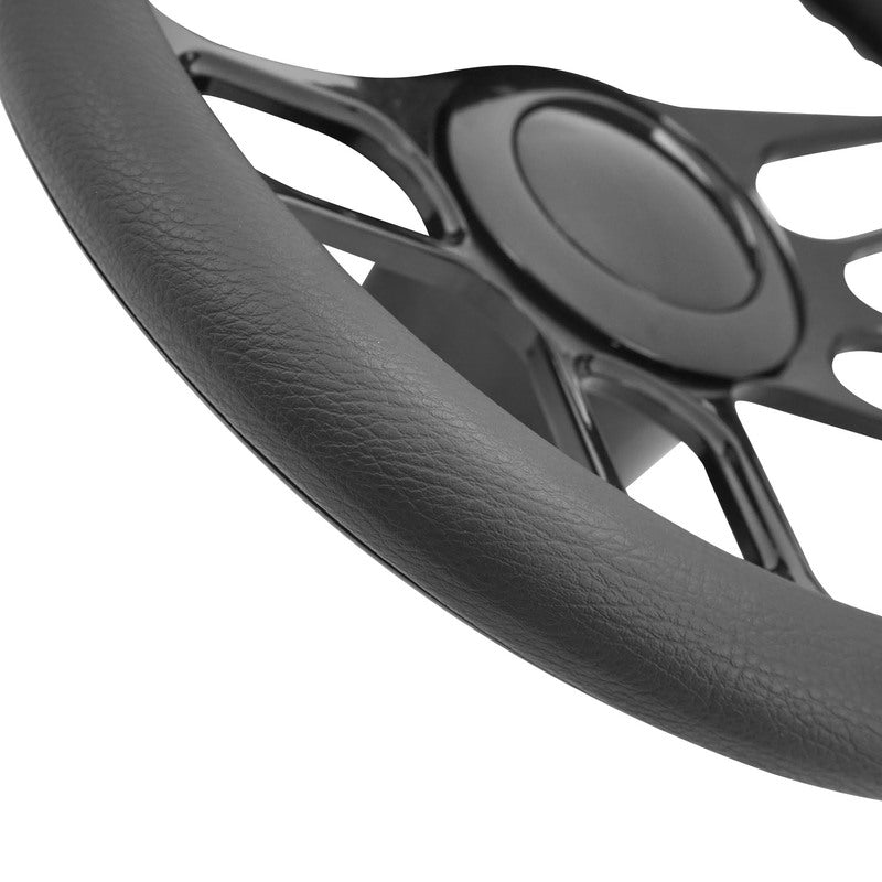 Proflow Billet 4 Slot Steering Wheel,14'' Black Leather/Black Leather, Universal Fit, Steering Wheel ,Adaptor, Horn Button, 2 inch Dish, Kit - PFESTW-KIT4-BK