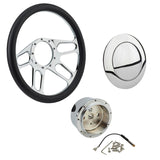 Proflow Billet 4 Slot Steering Wheel,14'' Chrome/Black Leather, Universal Fit, Steering Wheel ,Adaptor, Horn Button, 2 inch Dish, Kit - PFESTW-KIT4 PFESTW-KIT4