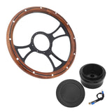Proflow Billet 3 Slot Steering Wheel, 14'' Wood Rim , Black Spoke, Universal Fit, Steering Wheel ,Adaptor, Horn Button, 2 inch Dish, Kit - PFESTW-KIT5-BK PFESTW-KIT5-BK