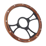 Proflow Billet 3 Slot Steering Wheel, 14'' Wood Rim , Black Spoke, Universal Fit, Steering Wheel ,Adaptor, Horn Button, 2 inch Dish, Kit - PFESTW-KIT5-BK