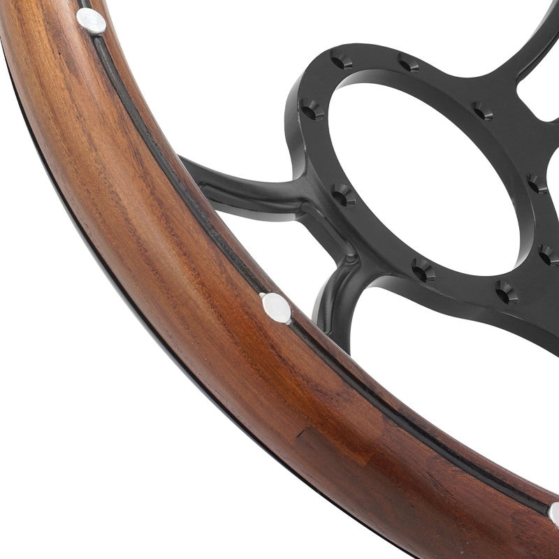 Proflow Billet 3 Slot Steering Wheel, 14'' Wood Rim , Black Spoke, Universal Fit, Steering Wheel ,Adaptor, Horn Button, 2 inch Dish, Kit - PFESTW-KIT5-BK