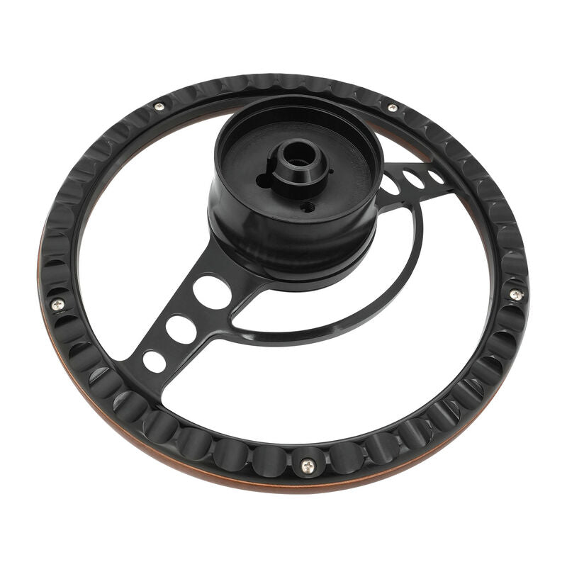 Proflow Billet 2 Spoke Steering Wheel, 14'' Wood Rim , Black Spoke, Universal Fit, Steering Wheel , Adaptor, Horn Button, 2 inch Dish, Kit - PFESTW-KIT7-BK