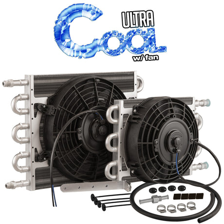 Proflow Transmission Cooler & Fan Kit Natural, 7.5 in x 12.50 in, Tube & Fin, 10in. Fan 350CFM, AN6 Inlets - PFETCF211 PFETCF211