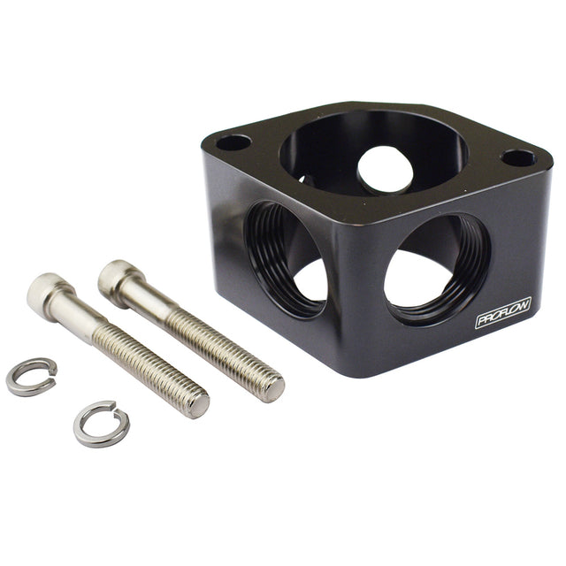 Proflow Water Neck Spacer 2, Billet Aluminium, Black, 2 x AN16 outlets, 2 x 1/8in. NTP Ports, For Chevrolet - PFETH-63421BK PFETH-63421BK