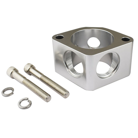 Proflow Water Neck Spacer 2, Billet Aluminium, Silver, 2 x AN16 outlets, 2 x 1/8in. NTP Ports, For Chevrolet - PFETH-63421S PFETH-63421S