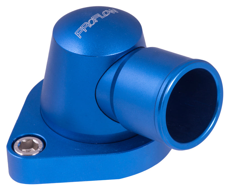 Proflow Water Neck, Billet Aluminium Swivel, Blue Anodised, 90 Degree, SB & BB Chev - PFETH-803BL