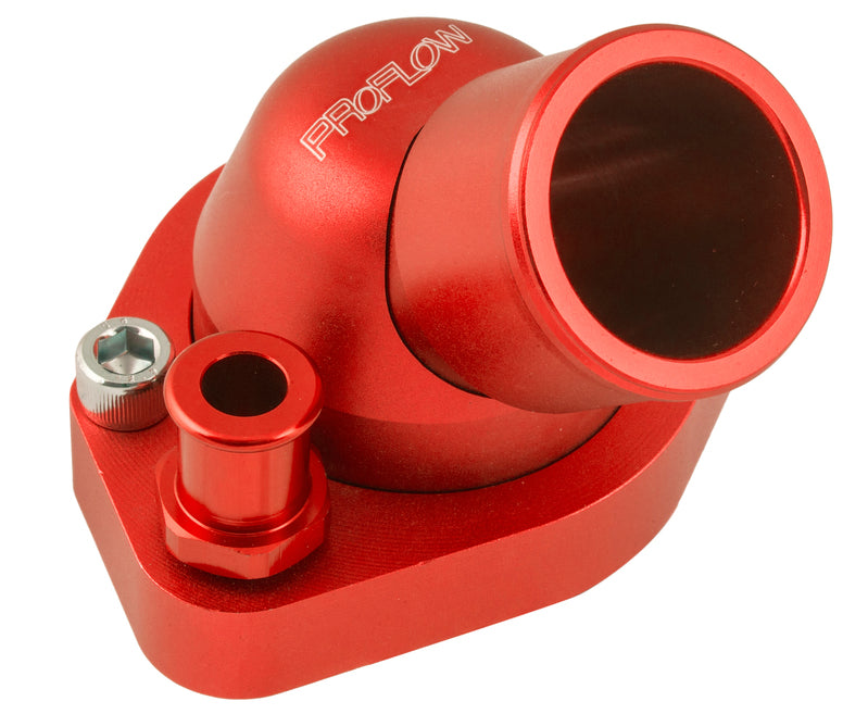 Proflow Water Neck, Billet Aluminium, Swivel Red Anodised, 45 Degree, SB For Ford 289-351W - PFETH-804R