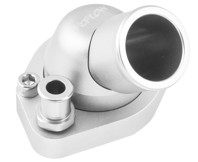 Proflow Water Neck, Billet Aluminium Swivel Silver Anodised, 45 Degree, SB For Ford 289-351W - PFETH-804S PFETH-804S