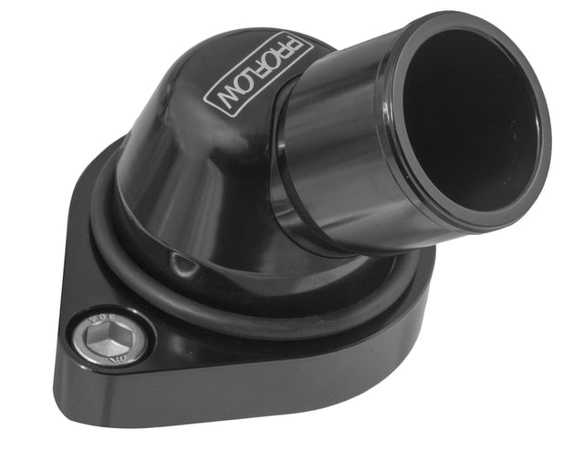 Proflow Water Neck, Billet Aluminium, Swivel Black Anodised, 45 Degree, SB & BB Chev, Each - PFETH-806BK PFETH-806BK