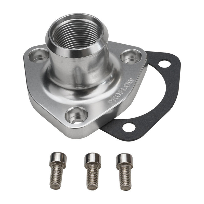 Proflow Water Neck, Billet Aluminium Thermostat Housing, For Nissan & Holden RB30, RB25, Polished Silver - PFETH-817S PFETH-817S