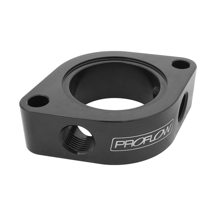 Proflow Water Neck, Thermostat Housing, Spacer, Suit SB & BB Chevrolet, 2x 3/8'' NPT Ports, Billet, Black - PFETH-CSP