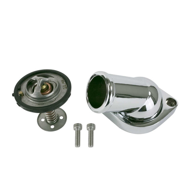 Proflow Aluminium Water Neck & Thermostat kit LS Chev For Holden 45 degree Swivel Chrome - PFETH-R8937KT PFETH-R8937KT