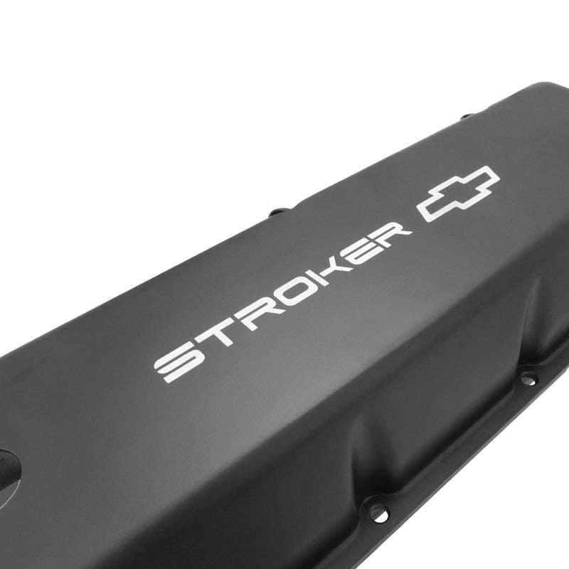 Proflow Valve Covers, Tall, Cast Aluminium, Black, Stroker Bowtie Logo, BB For Chevrolet, Pair - PFEVC-210-ST