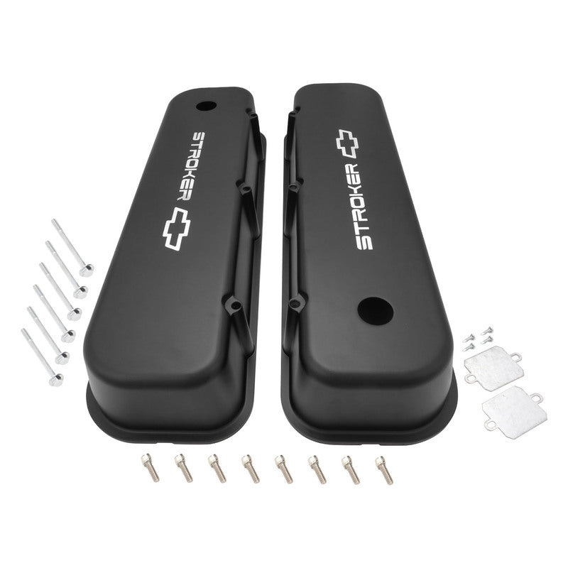 Proflow Valve Covers, Tall, Cast Aluminium, Black, Stroker Bowtie Logo, BB For Chevrolet, Pair - PFEVC-210-ST