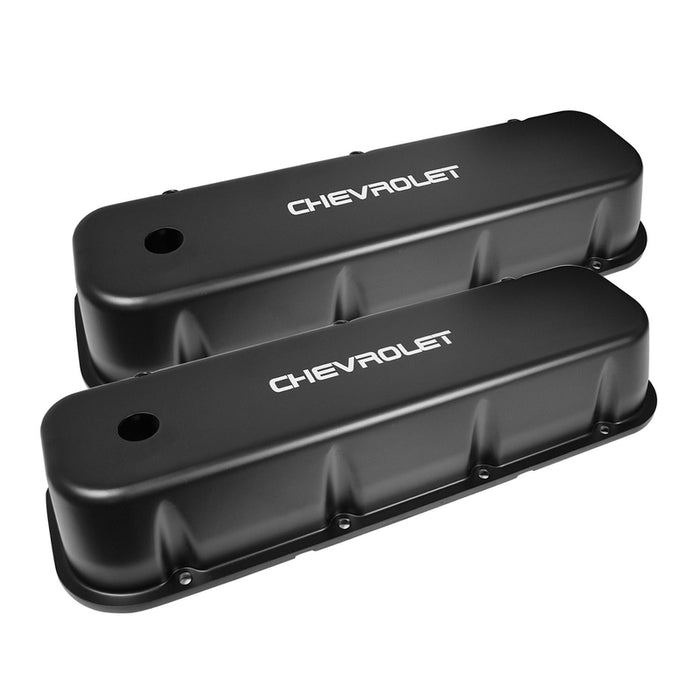 Proflow Valve Covers, Tall, Cast Aluminium, Black, For Chevrolet Logo, BB For Chevrolet, Pair - PFEVC-210