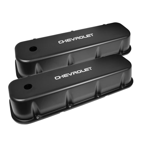 Proflow Valve Covers, Tall, Cast Aluminium, Black, For Chevrolet Logo, BB For Chevrolet, Pair - PFEVC-210 PFEVC-210
