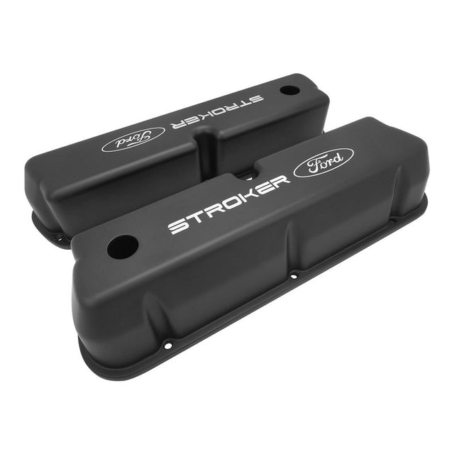Proflow Valve Covers, Tall Cast Aluminium, Black, Stroker Ford Logo, Small Block For Ford 289, 351W, Pair - PFEVC-410-ST PFEVC-410-ST