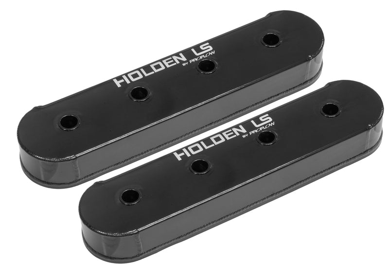 Proflow Valve Covers, LS Aluminium Fabricated, Black, Tall, For Holden LS Logo, No Coil Stands, Pair - PFEVC-622 PFEVC-622