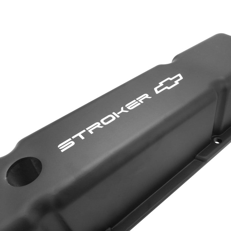 Proflow Valve Covers, Tall Cast Aluminium, Black, Stroker Bowtie Logo, SB For Chevrolet, Pair - PFEVC-710-ST