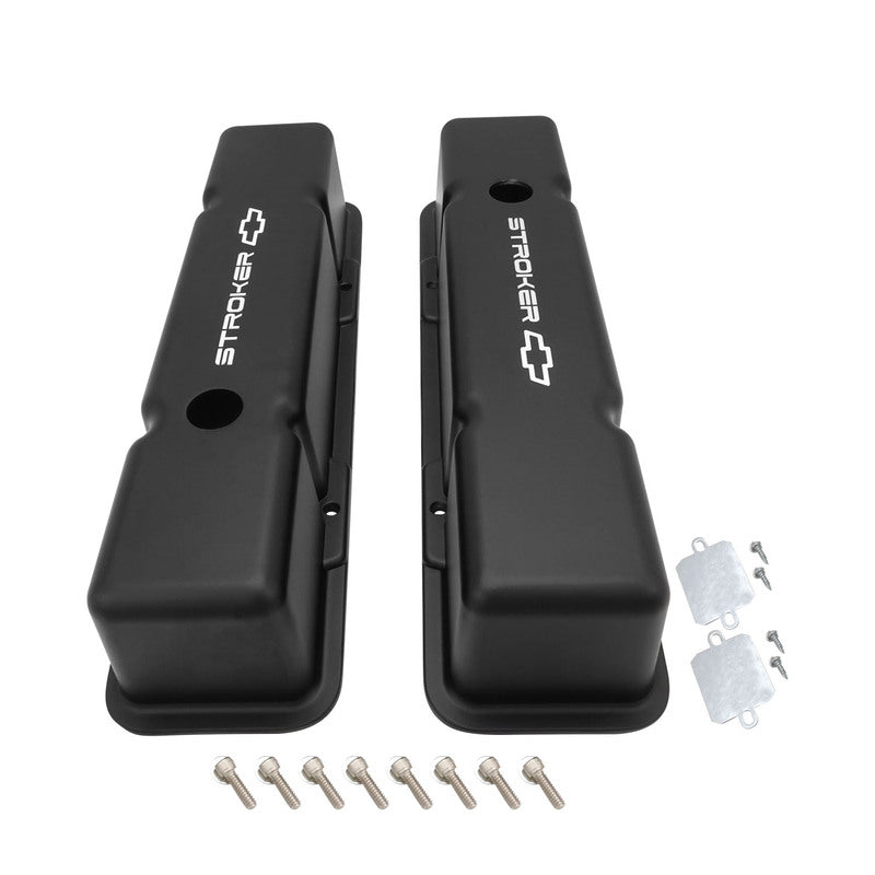 Proflow Valve Covers, Tall Cast Aluminium, Black, Stroker Bowtie Logo, SB For Chevrolet, Pair - PFEVC-710-ST