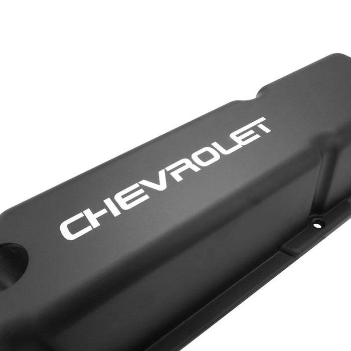 Proflow Valve Covers, Tall Aluminium, Black, For Chevrolet Logo, SB For Chevrolet, Pair - PFEVC-710