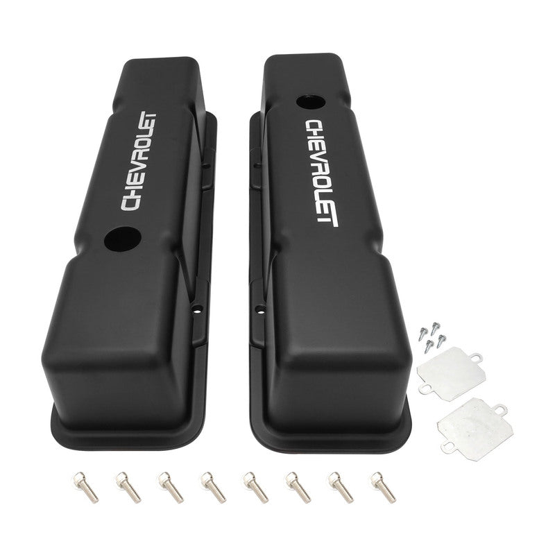 Proflow Valve Covers, Tall Aluminium, Black, For Chevrolet Logo, SB For Chevrolet, Pair - PFEVC-710