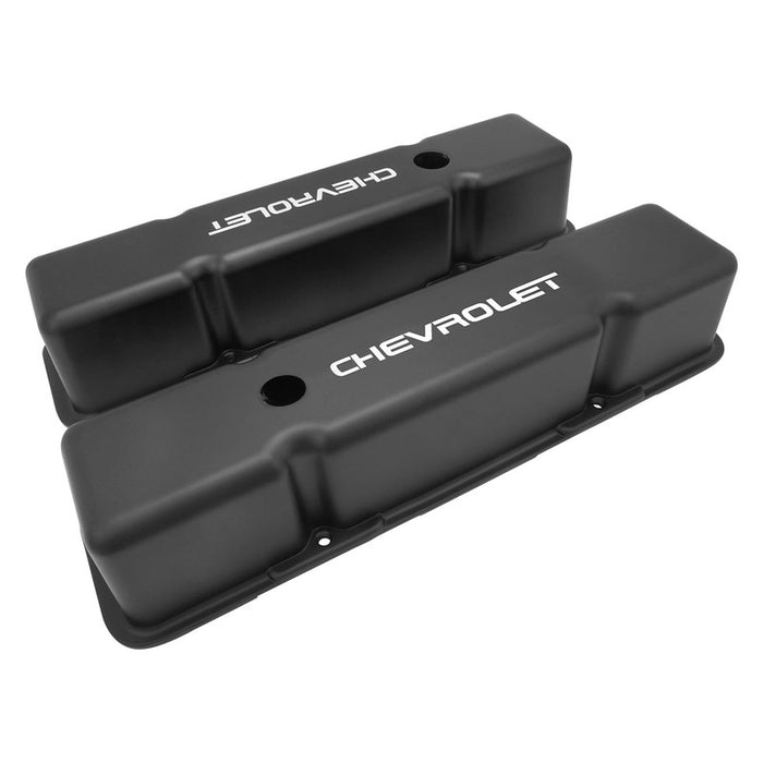 Proflow Valve Covers, Tall Aluminium, Black, For Chevrolet Logo, SB For Chevrolet, Pair - PFEVC-710