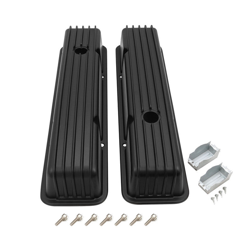 Proflow Valve Covers, Aluminium, Black, Tall, Finned, SB For Chevrolet, Pair - PFEVC-715