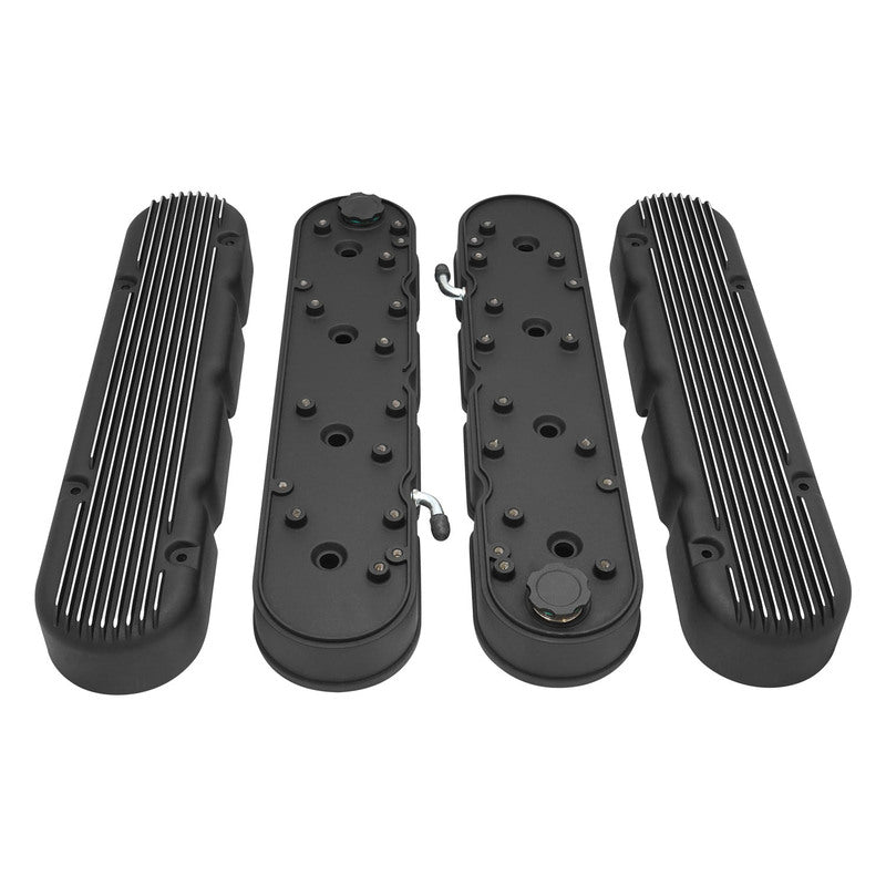 Proflow Valve Covers, LS For Chevrolet For Holden, Two-Piece, Cast Aluminium, Satin Black, 4.25 in. Tall, Baffle - PFEVC-8579BK