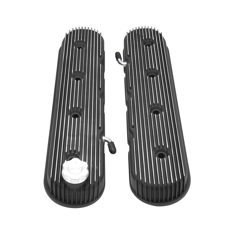 Proflow Valve Covers Tall Cast Aluminium LS Chev For Holden Commodore Engines Vintage Series Finned, Satin, Black Machine Finns - PFEVC-8580BK