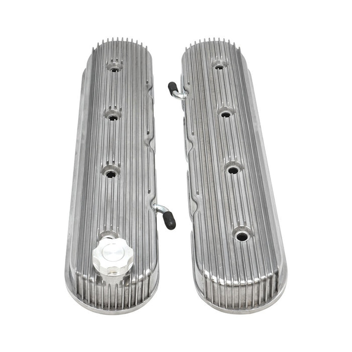 Proflow Valve Covers Tall Cast Aluminium LS Chev For Holden Commodore Engines Vintage Series Finned, Polished - PFEVC-8580P