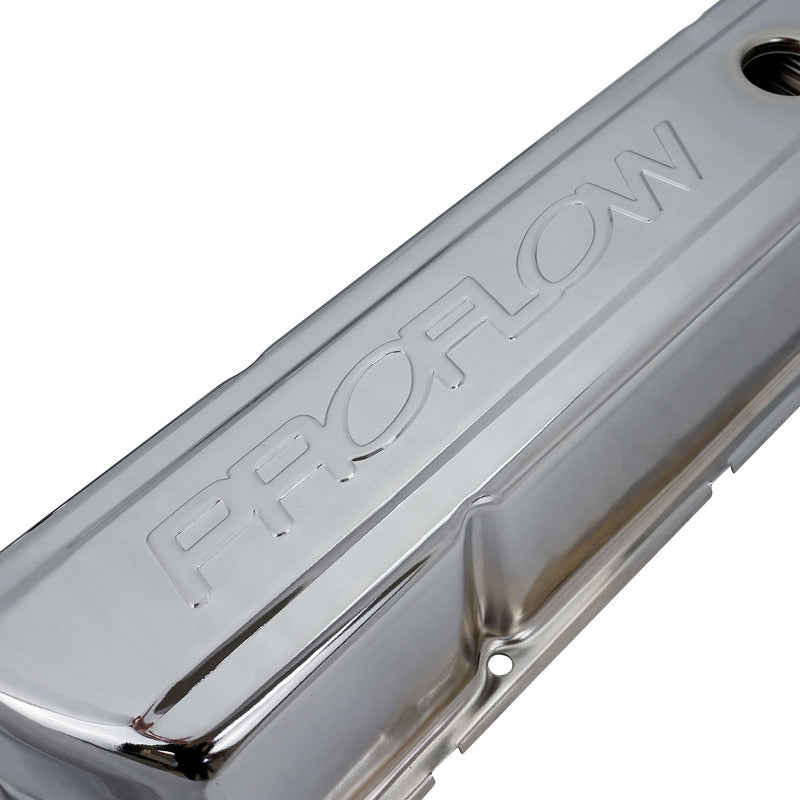 Proflow Valve Covers Steel, Tall, Chrome For Holden Commodore, 253, 308, Proflow Logo, Pair - PFEVC-935