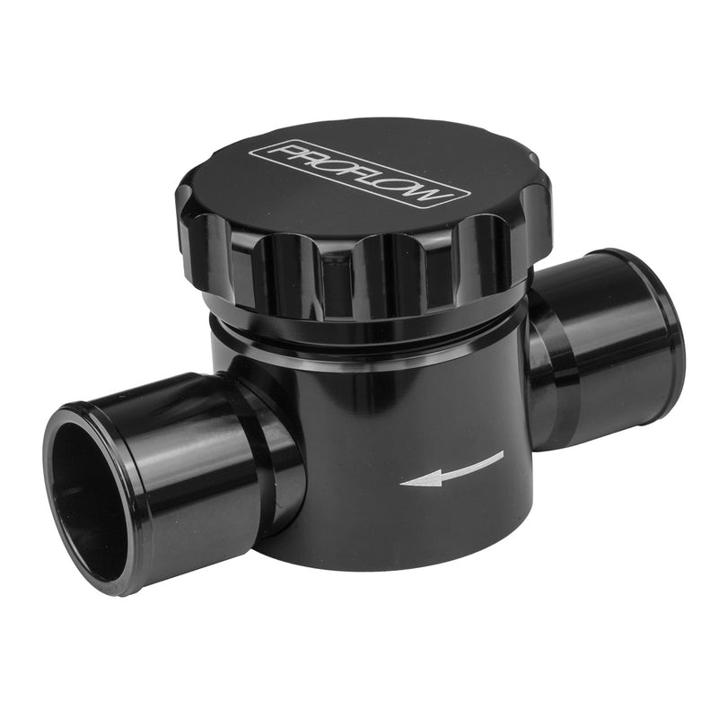 Proflow Coolant Filter, Inline with Cap, Billet Aluminium, Black Anodised, 1.500 in. Inlet, 1.500 in. Outlet, Kit - PFEWF150BK PFEWF150BK